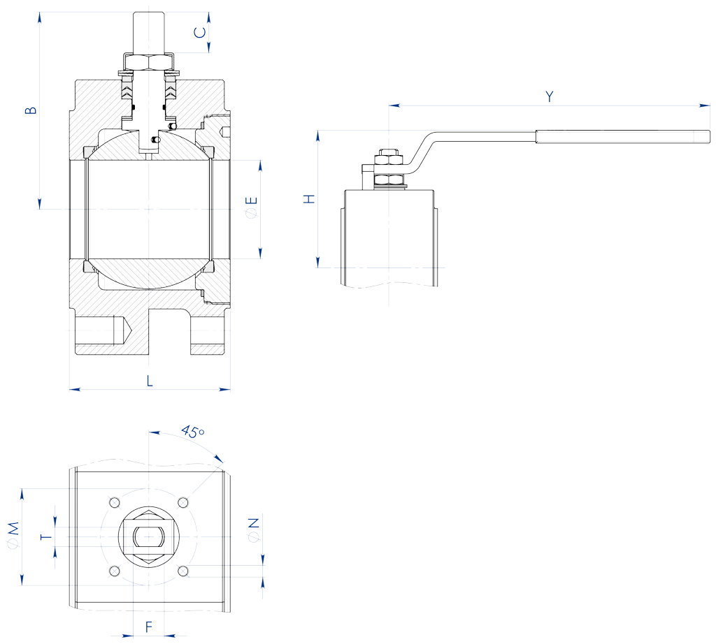 Vanne à boisseau sphérique MAGNUM Wafer PN 16-40 ANSI 150-300 acier inox - dimensions - 
