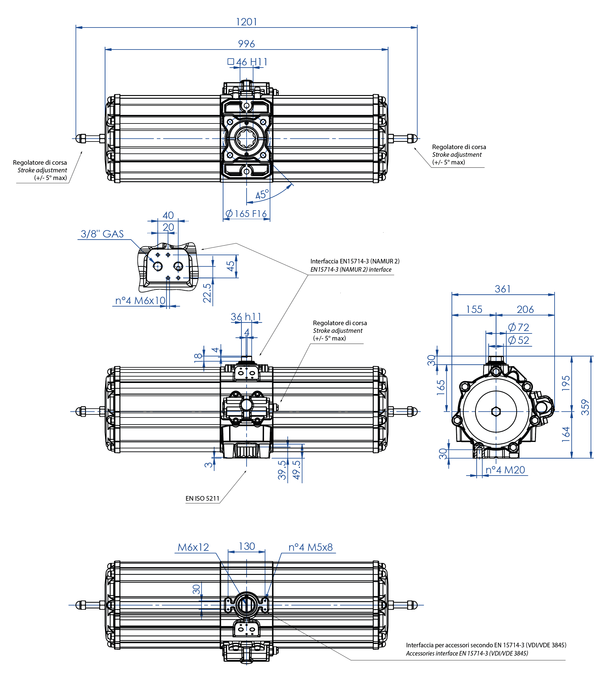 AGO - simple effet SR en aluminium - dimensions - Actionneur pneumatique simple effet mesure SR 2880 (Nm)