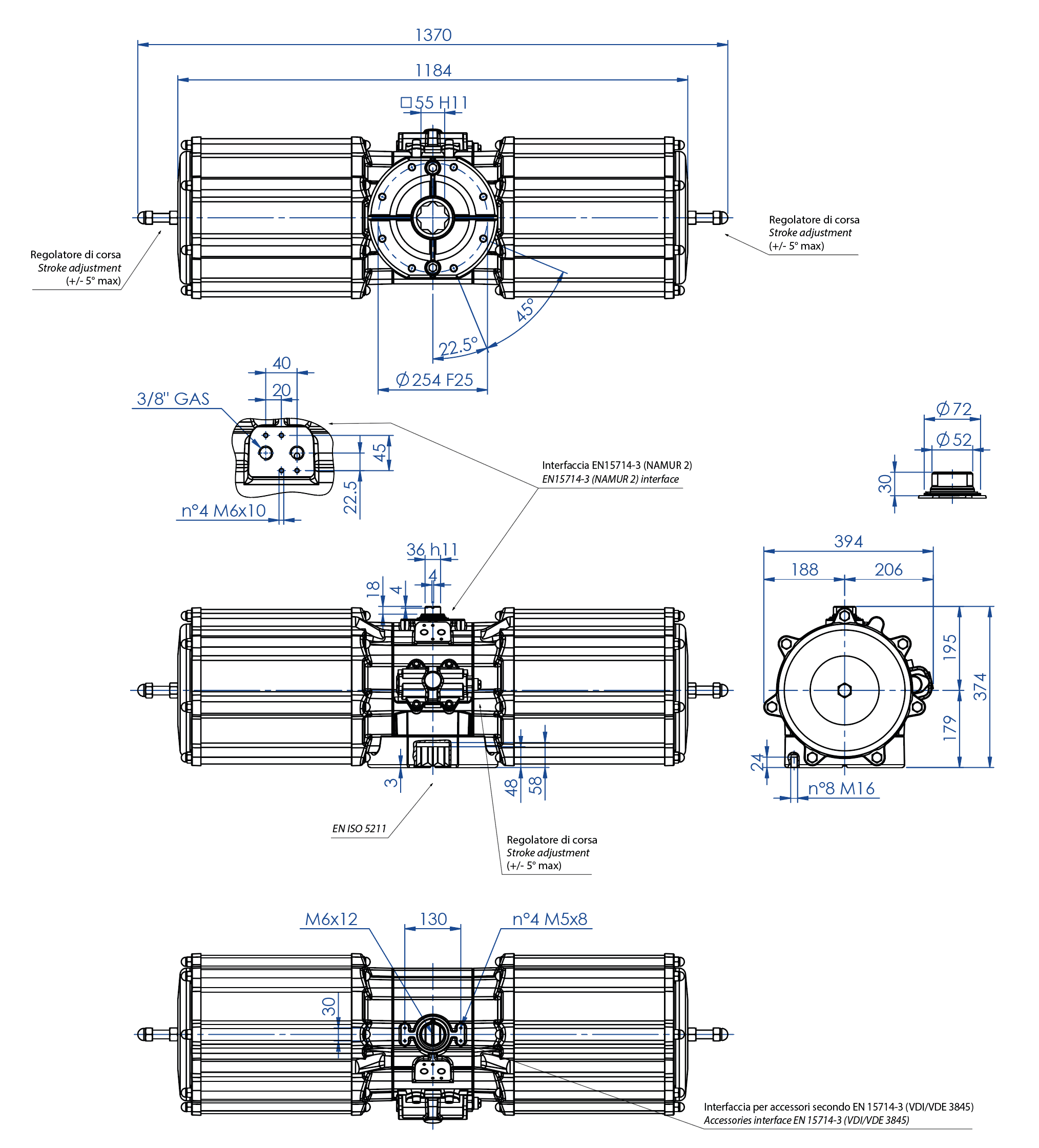 AGO - simple effet SR en aluminium - dimensions - Actionneur pneumatique simple effet mesure SR 4000 (Nm)