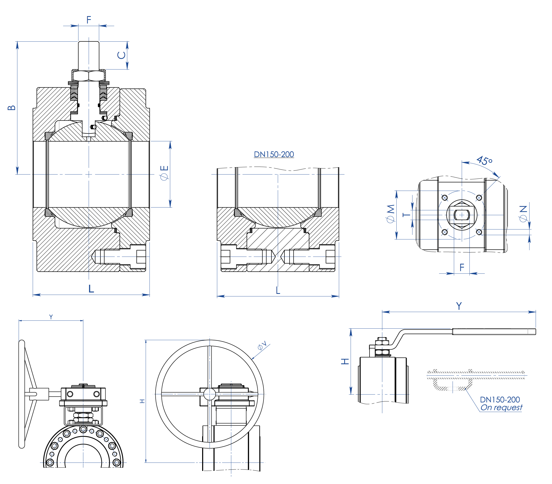 Vanne à boisseau sphérique MAGNUM Split Wafer PN 16-40 ANSI 150-300 acier inox - dimensions - 