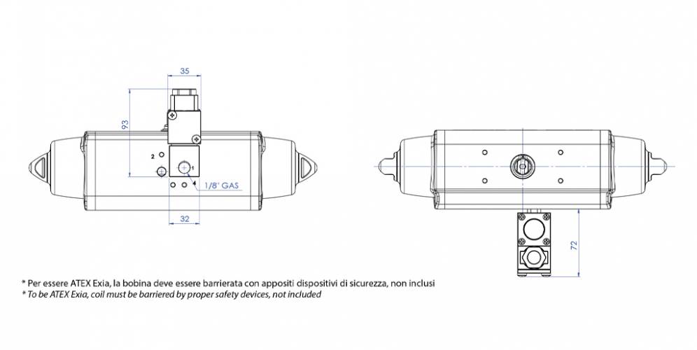 Électrovanne 3/2 NF de 1/8” avec bobine ATEX II1GD Exia IIC T6